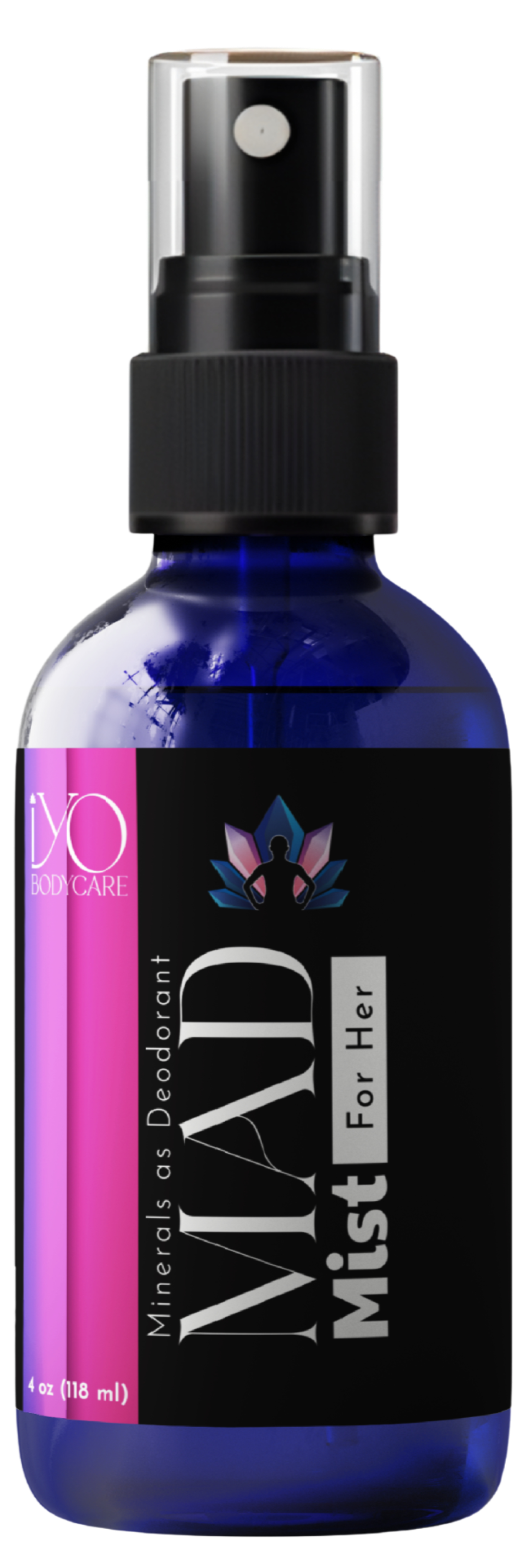 MAD Mist For Her natural deodorant spray — amber vanilla caramel scent, potassium alum, no aluminum chlorohydrate.
