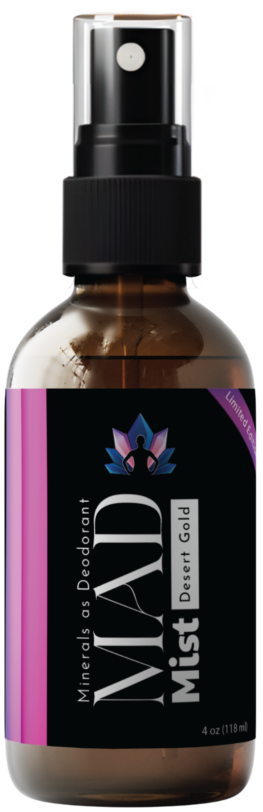 MAD Mist Desert Gold natural deodorant spray — vanilla musk scent, potassium alum, no aluminum chlorohydrate.